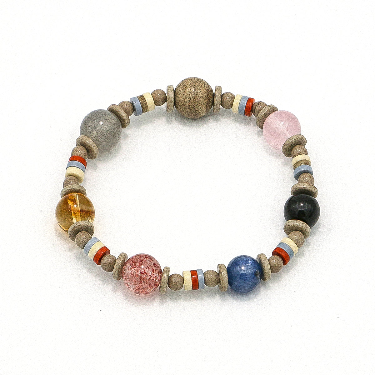 Handmade Rose Quartz, Kyanite and Citrine Bracelet-st-0028