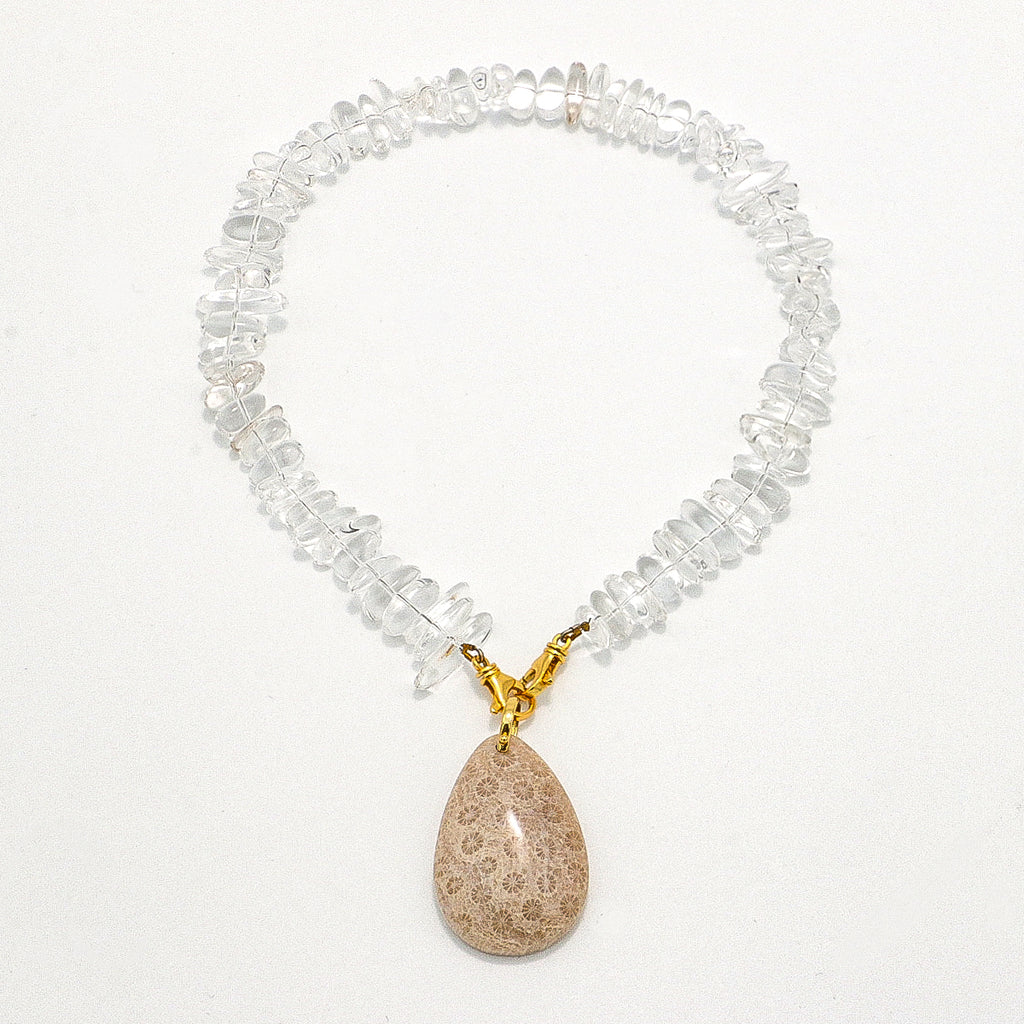 Handmade Raw Clear Crystal Necklace - Natural Irregular Stones-st-0023