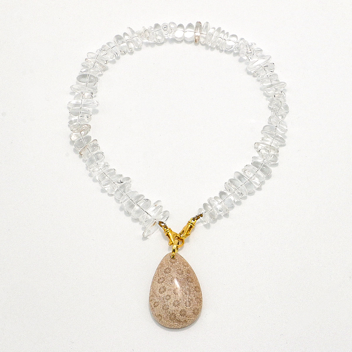 Handmade Raw Clear Crystal Necklace - Natural Irregular Stones-st-0023