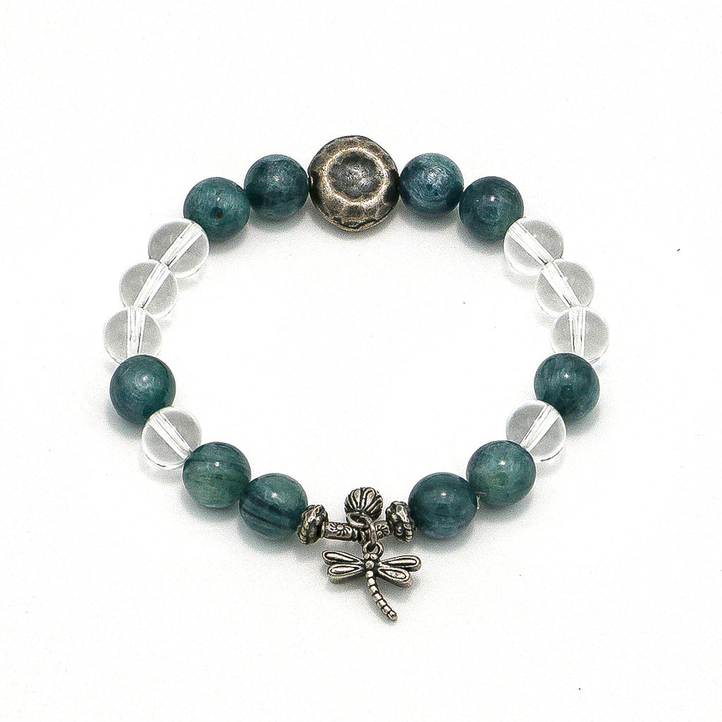 Handmade Amazonite and Clear Crystal Bracelet - Thai Silver Accents-st-0034