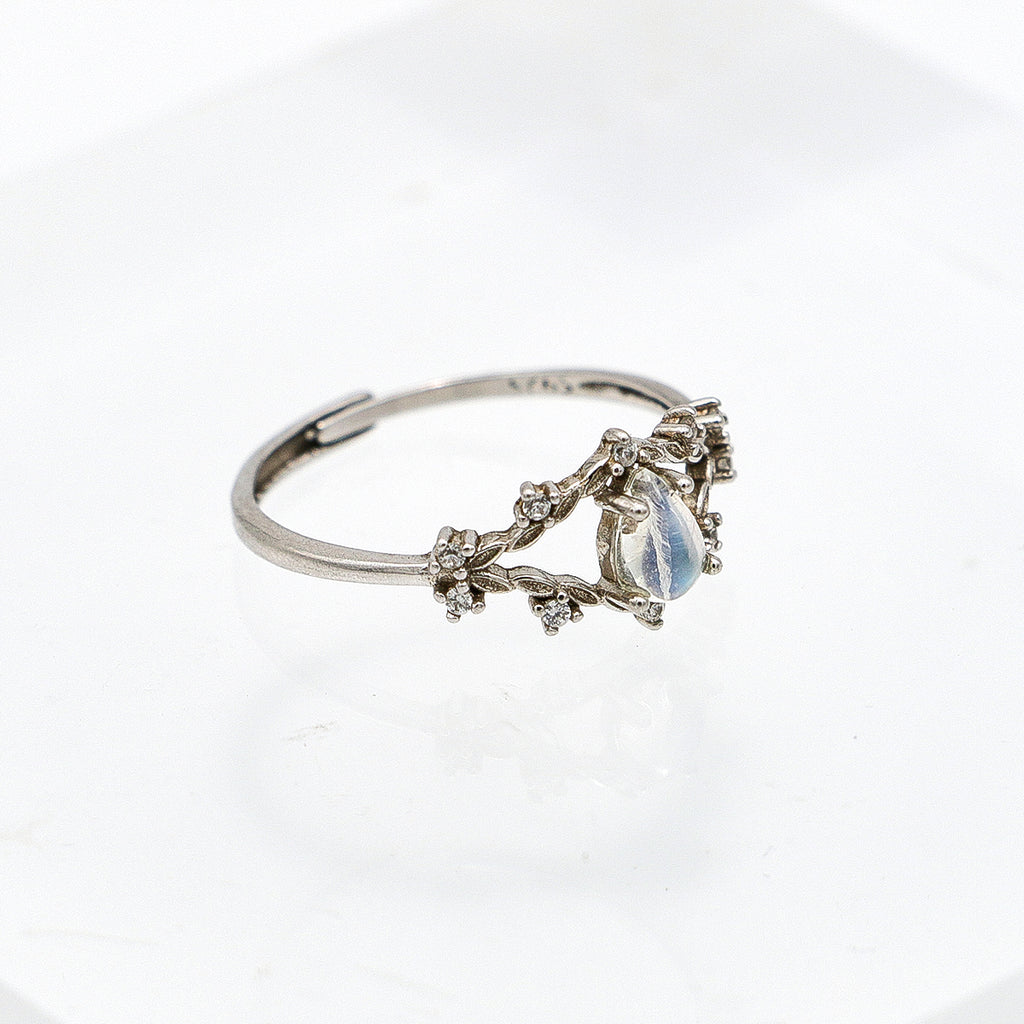 Moonstone Ring - 925 Sterling Silver Waterdrop Setting, Unique Delicate Design-st-0039