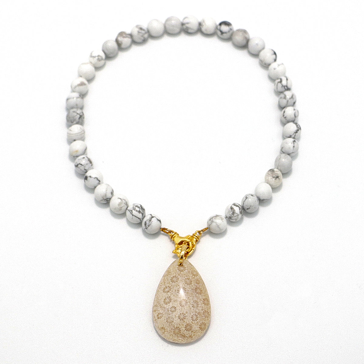 Handmade Howlite Necklace with Gold Chain-st-0025