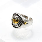 Adjustable 925 Silver Ring - Wide Yellow Eye Design Band-st-0037