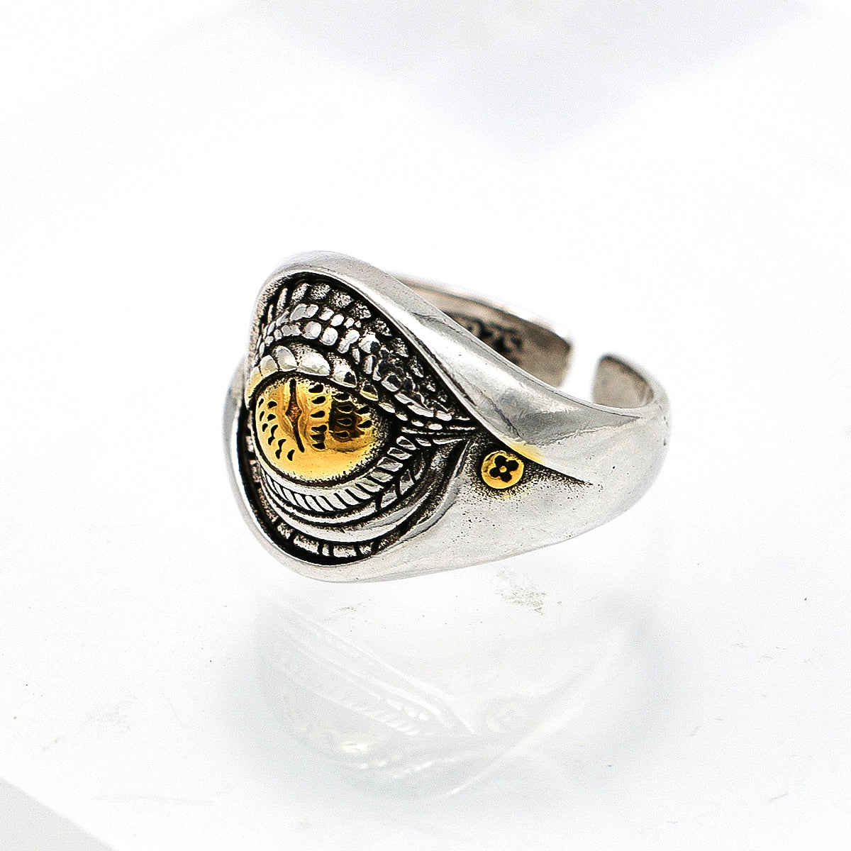 Adjustable 925 Silver Ring - Wide Yellow Eye Design Band-st-0037