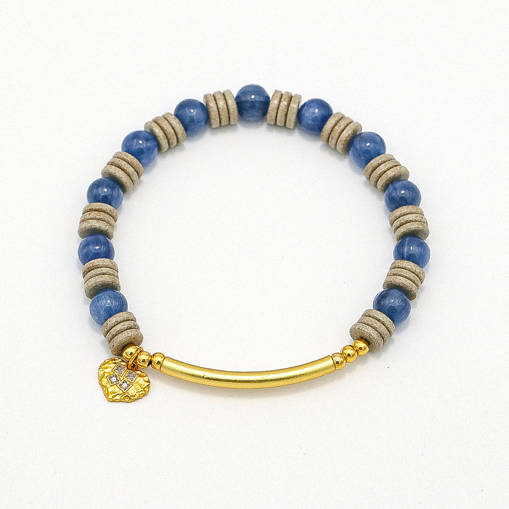 Handmade Kyanite Bracelet with Gold Accents-st-0027