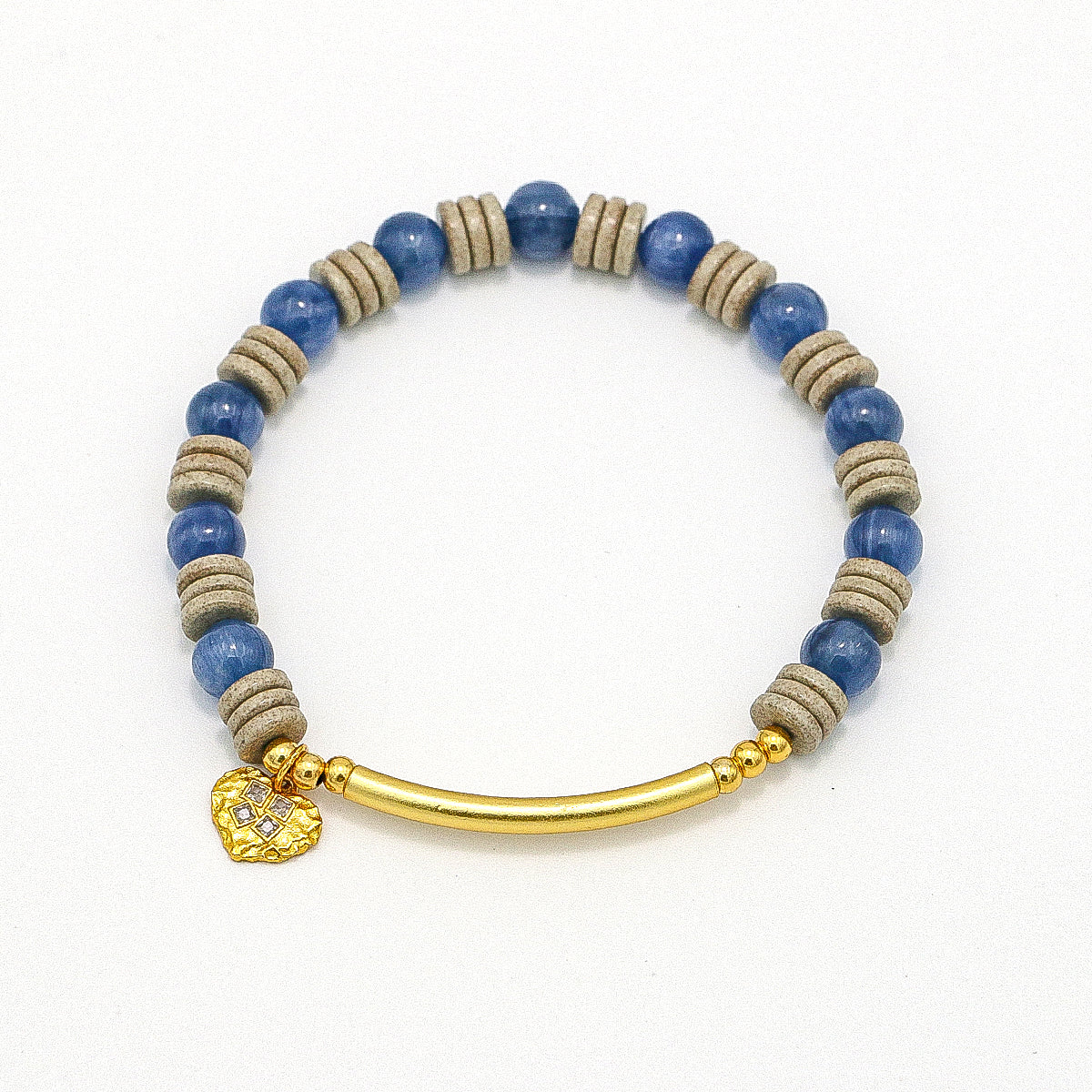 Handmade Kyanite Bracelet with Gold Accents-st-0027