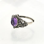Amethyst Ring - 925 Sterling Silver with Vintage Engraving and Accent Stones-st-0040