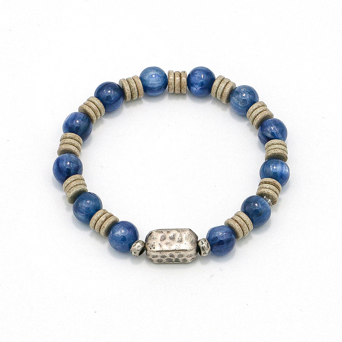 Handmade Turquoise and Kyanite Bracelet with Hammered Thai Silver-st-0029