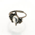 Blue Moonstone Ring - Vintage 925 Silver with Floral Star Engraving-st-0041