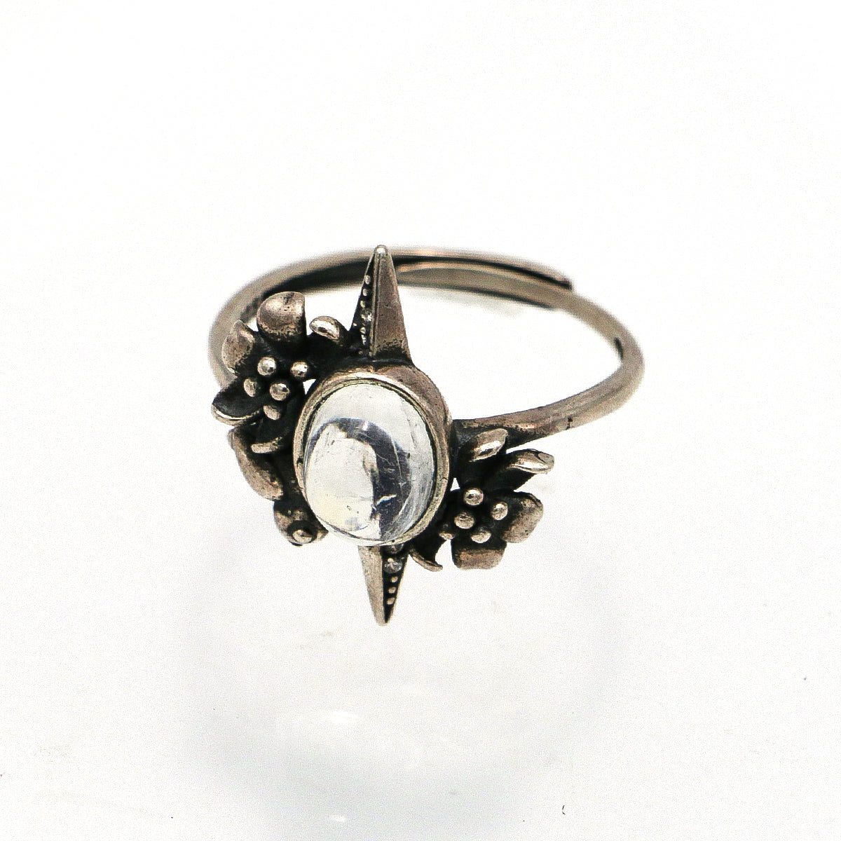 Blue Moonstone Ring - Vintage 925 Silver with Floral Star Engraving-st-0041