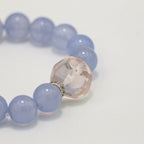 Handmade Blue Lace Agate Bracelet with Rose Quartz and Clear Crystal - 925 Silver Accents-st-0032