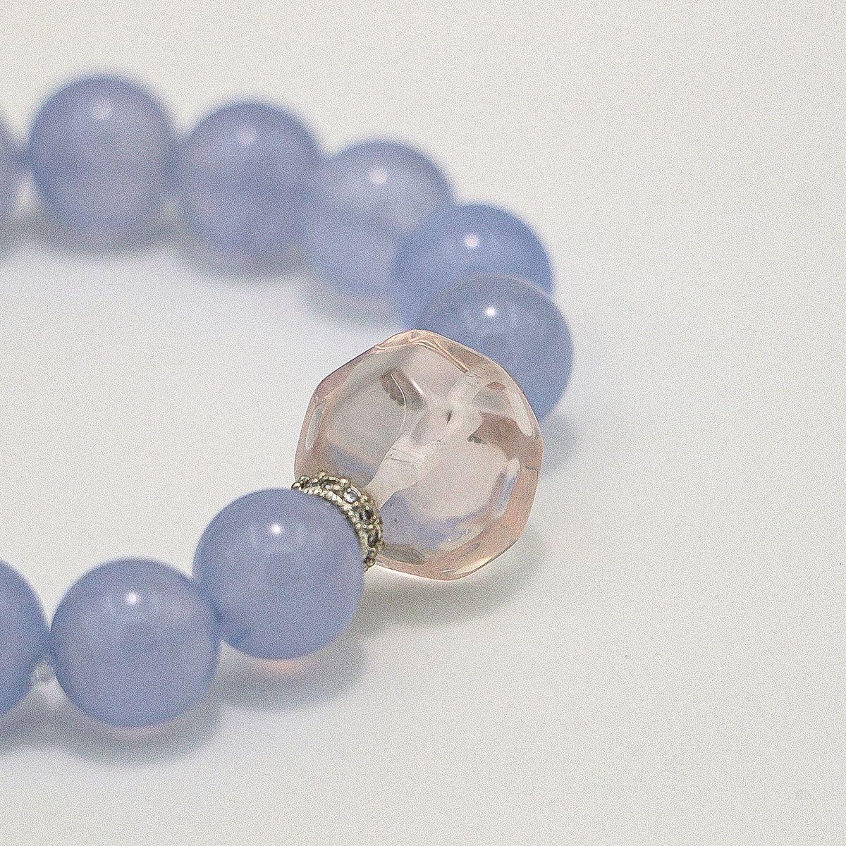 Handmade Blue Lace Agate Bracelet with Rose Quartz and Clear Crystal - 925 Silver Accents-st-0032