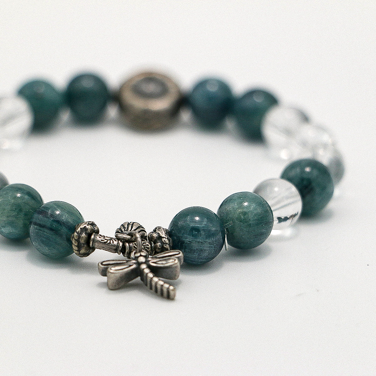 Handmade Amazonite and Clear Crystal Bracelet - Thai Silver Accents-st-0034