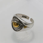 Adjustable 925 Silver Ring - Wide Yellow Eye Design Band-st-0037