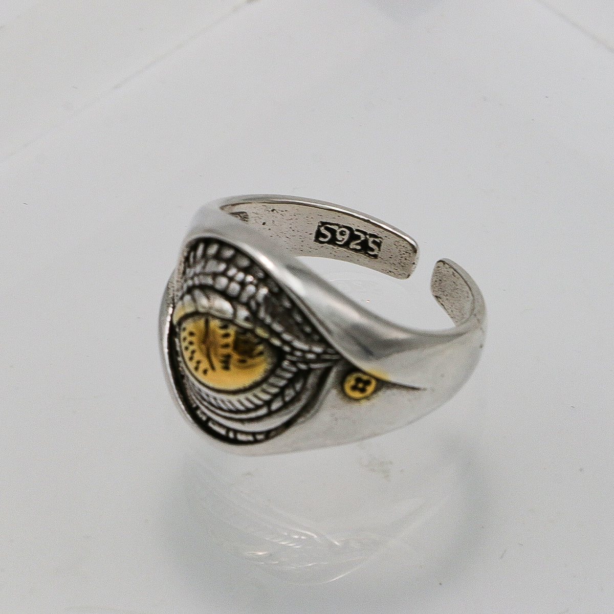 Adjustable 925 Silver Ring - Wide Yellow Eye Design Band-st-0037