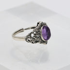 Amethyst Ring - 925 Sterling Silver with Vintage Engraving and Accent Stones-st-0040