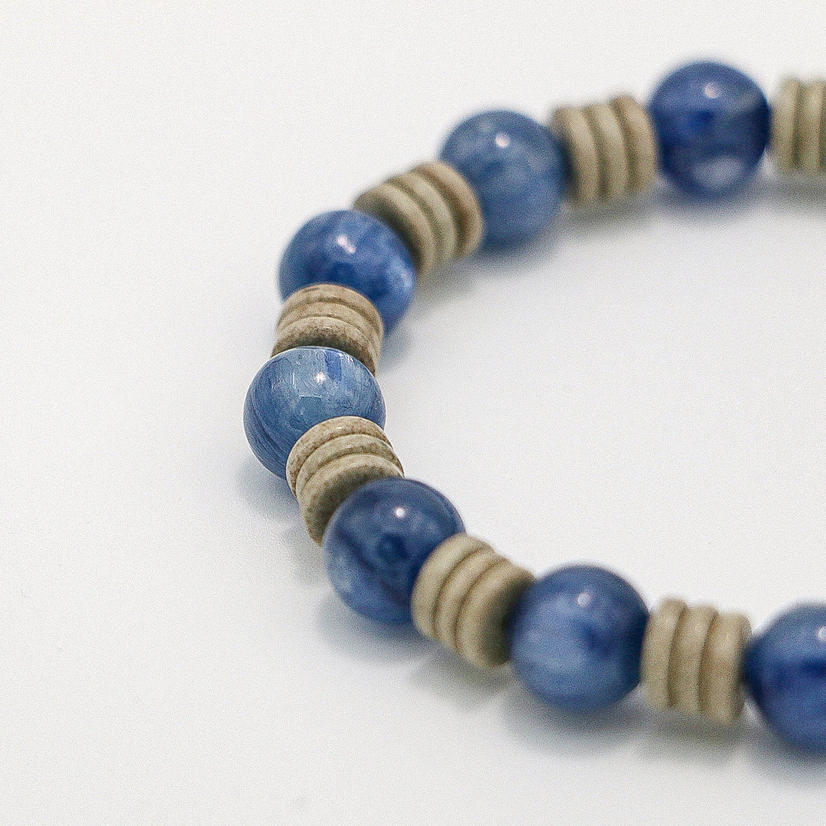 Handmade Turquoise and Kyanite Bracelet with Hammered Thai Silver-st-0029