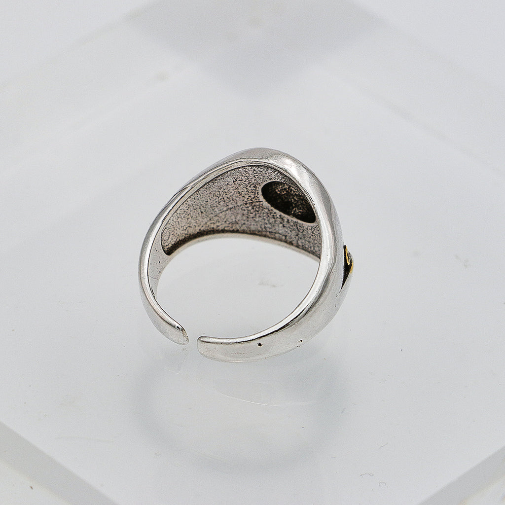 Adjustable 925 Silver Ring - Wide Yellow Eye Design Band-st-0037