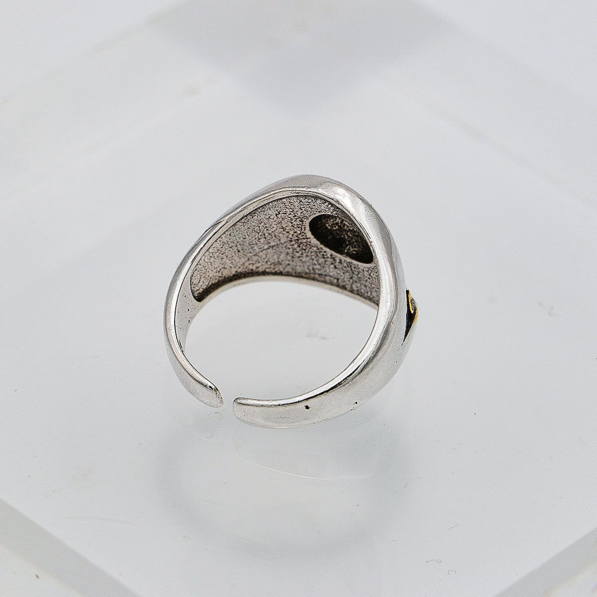 Adjustable 925 Silver Ring - Wide Yellow Eye Design Band-st-0037