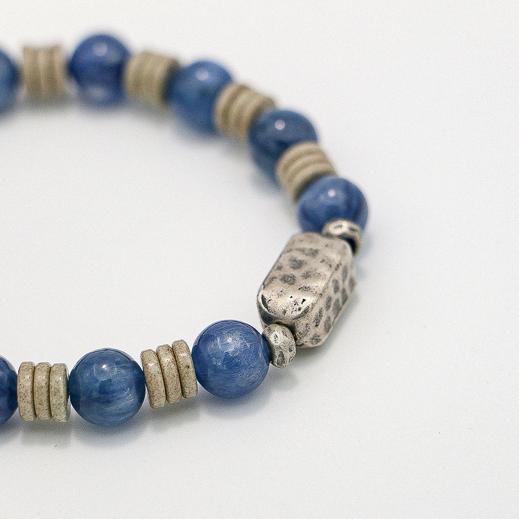 Handmade Turquoise and Kyanite Bracelet with Hammered Thai Silver-st-0029