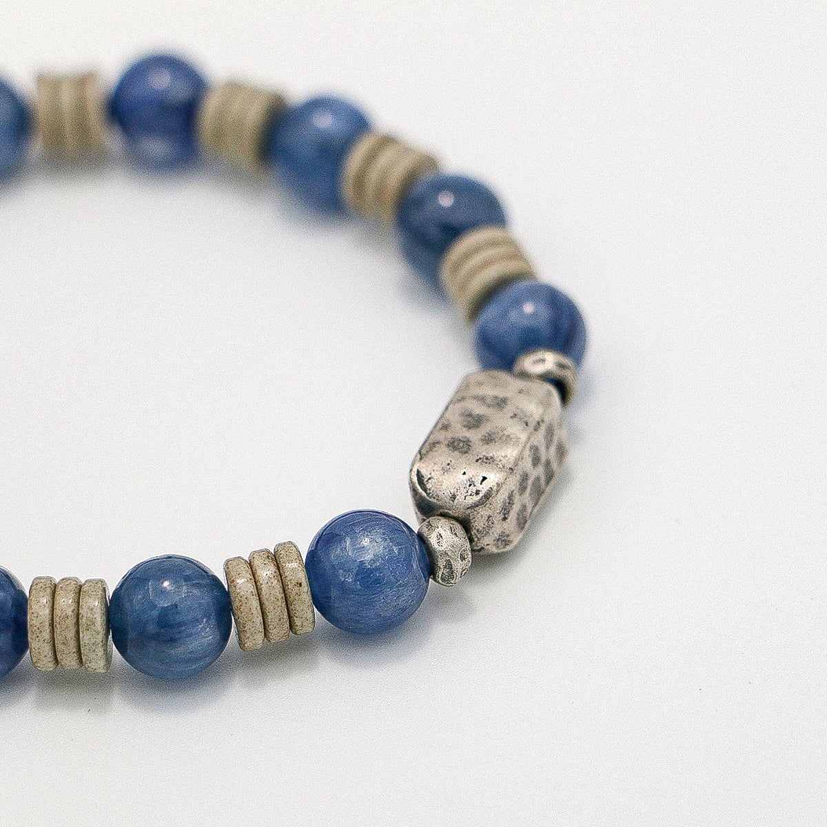 Handmade Turquoise and Kyanite Bracelet with Hammered Thai Silver-st-0029