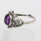 Amethyst Ring - 925 Sterling Silver with Vintage Engraving and Accent Stones-st-0040