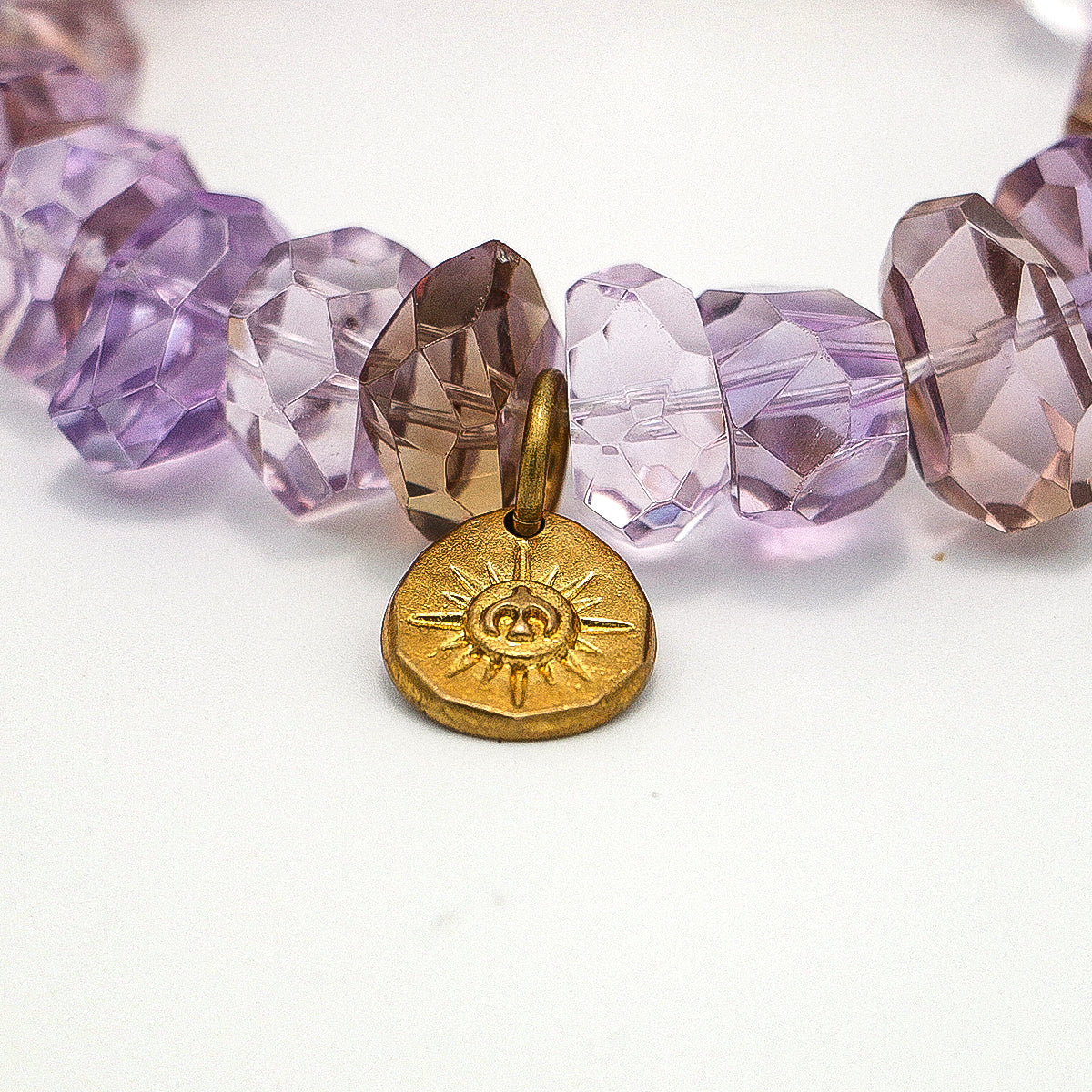 Handmade Bolivian Amethyst Bracelet with Gold Plated Charm-st0030