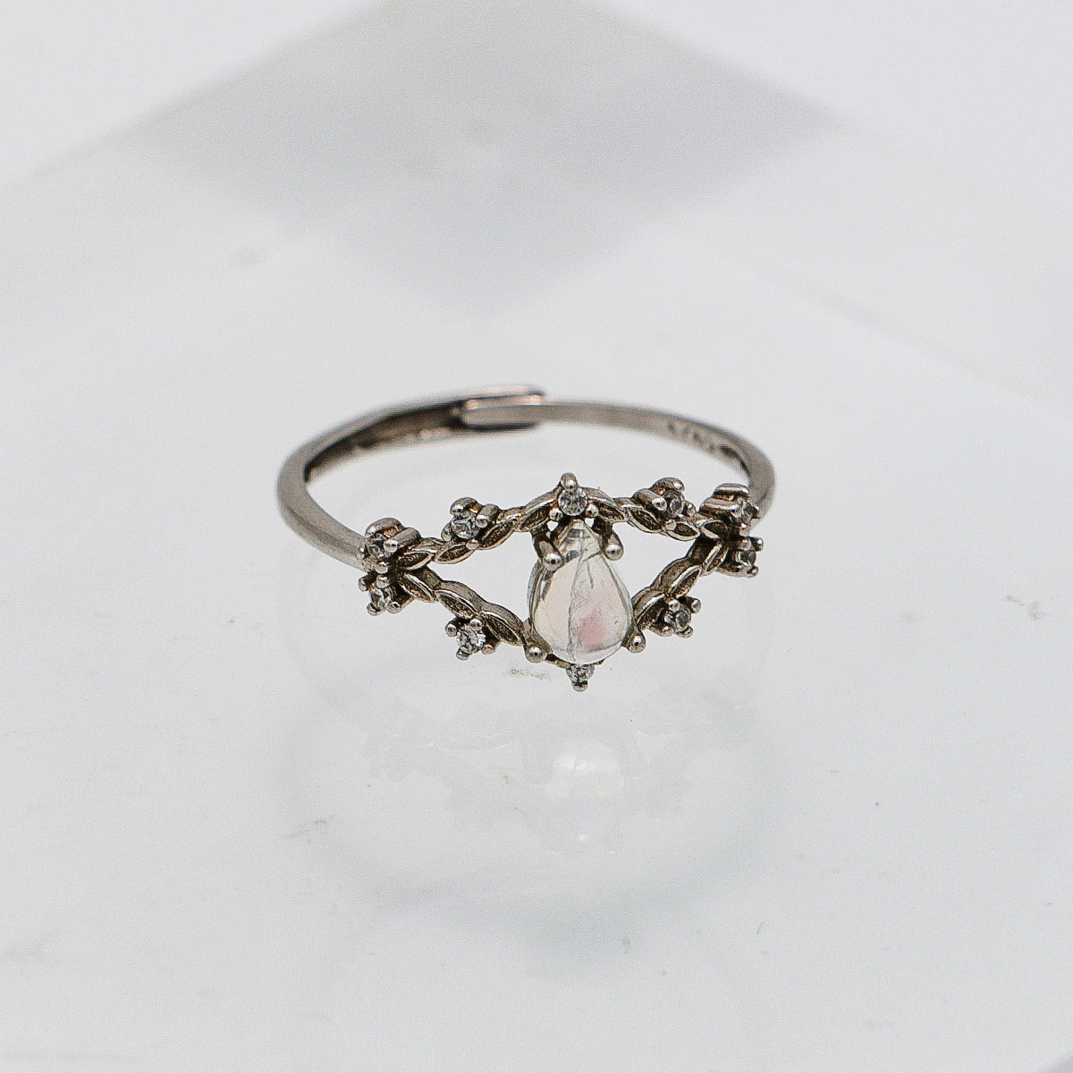 Moonstone Ring - 925 Sterling Silver Waterdrop Setting, Unique Delicate Design-st-0039