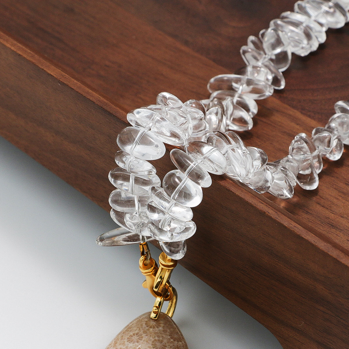 Handmade Raw Clear Crystal Necklace - Natural Irregular Stones-st-0023