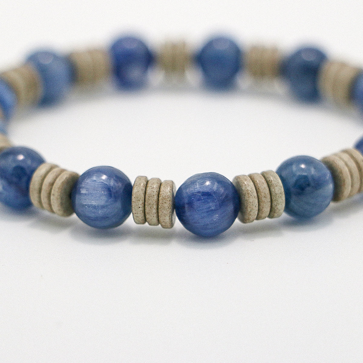 Handmade Turquoise and Kyanite Bracelet with Hammered Thai Silver-st-0029