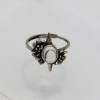 Blue Moonstone Ring - Vintage 925 Silver with Floral Star Engraving-st-0041