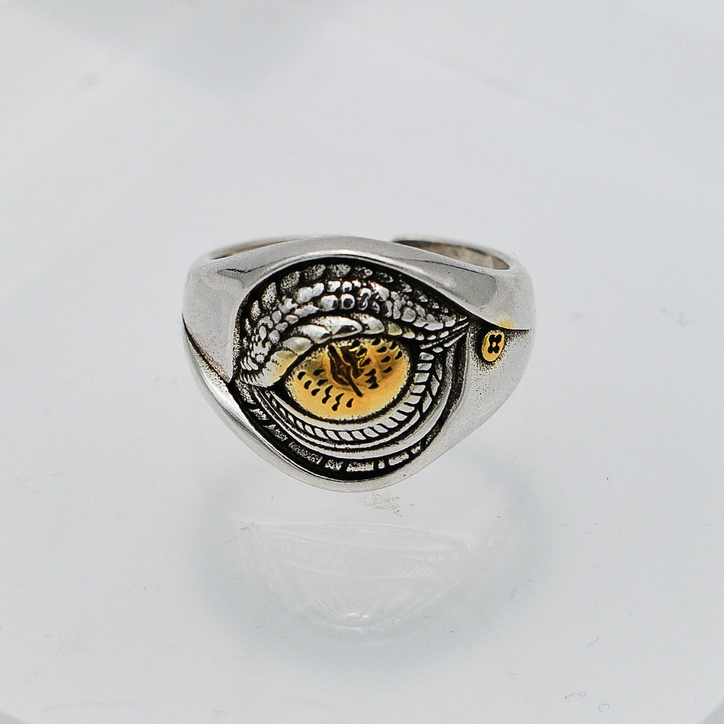 Adjustable 925 Silver Ring - Wide Yellow Eye Design Band-st-0037