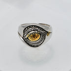 Adjustable 925 Silver Ring - Wide Yellow Eye Design Band-st-0037