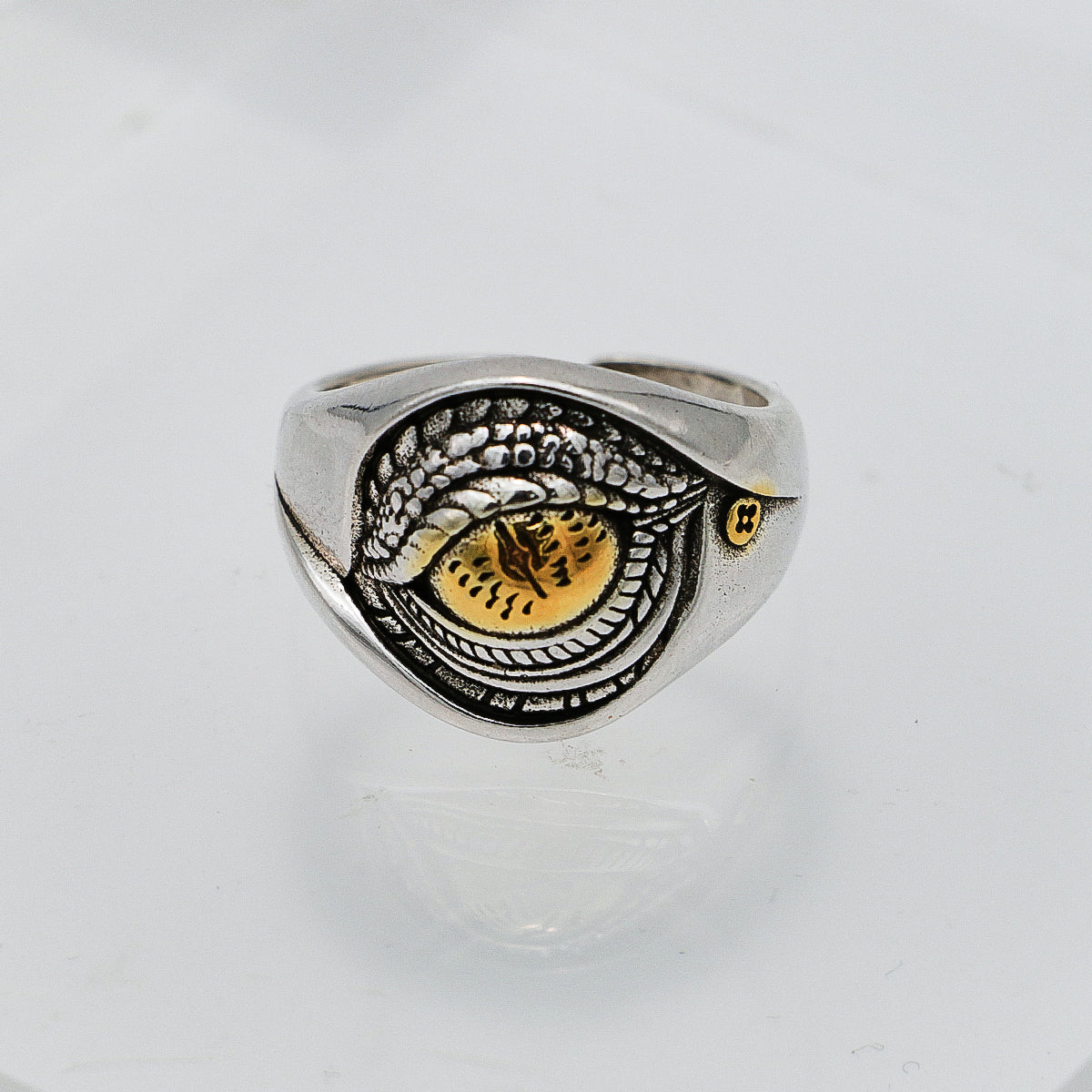 Adjustable 925 Silver Ring - Wide Yellow Eye Design Band-st-0037