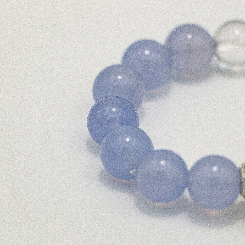 Handmade Blue Lace Agate Bracelet with Rose Quartz and Clear Crystal - 925 Silver Accents-st-0032