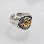 Adjustable 925 Silver Ring - Wide Yellow Eye Design Band-st-0037