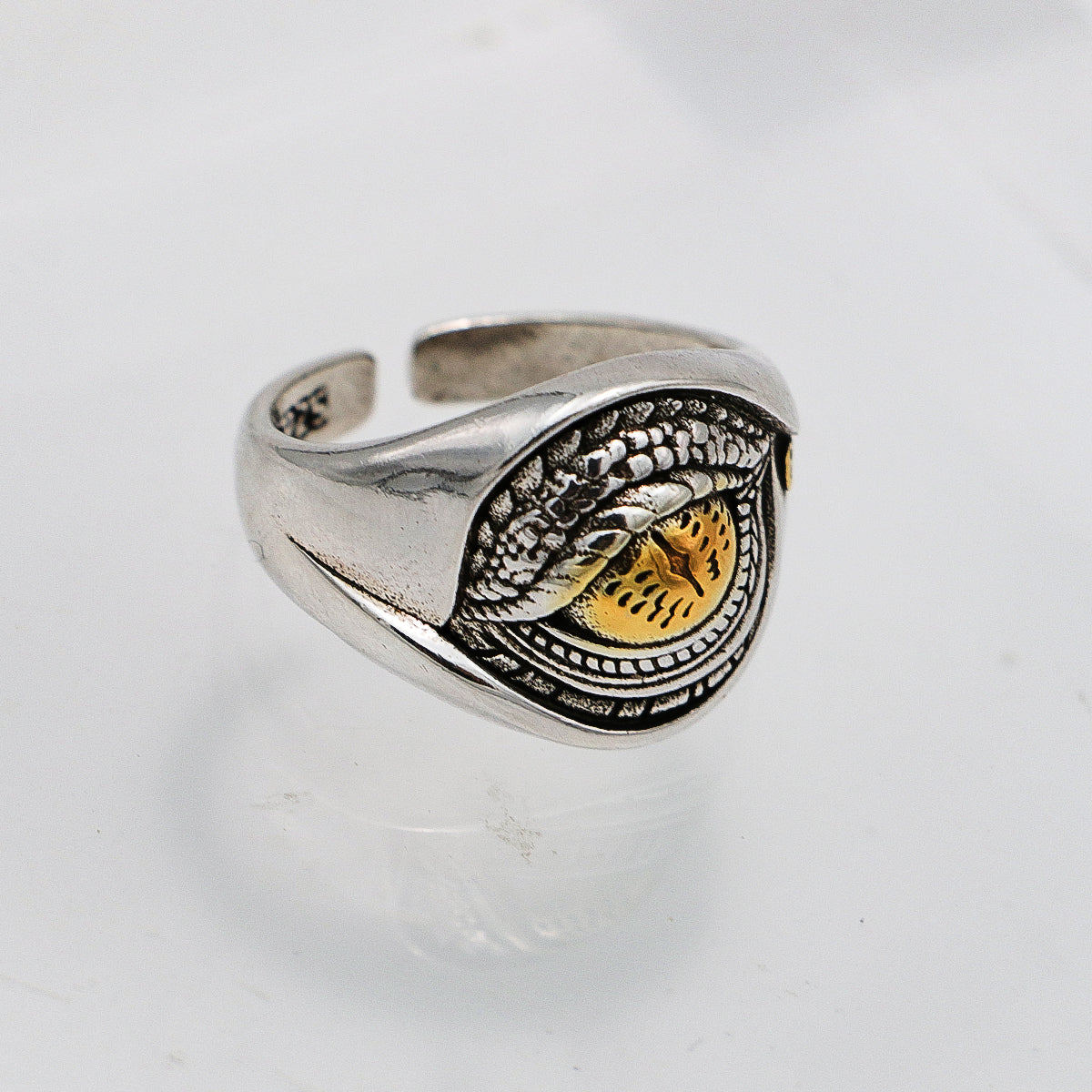 Adjustable 925 Silver Ring - Wide Yellow Eye Design Band-st-0037