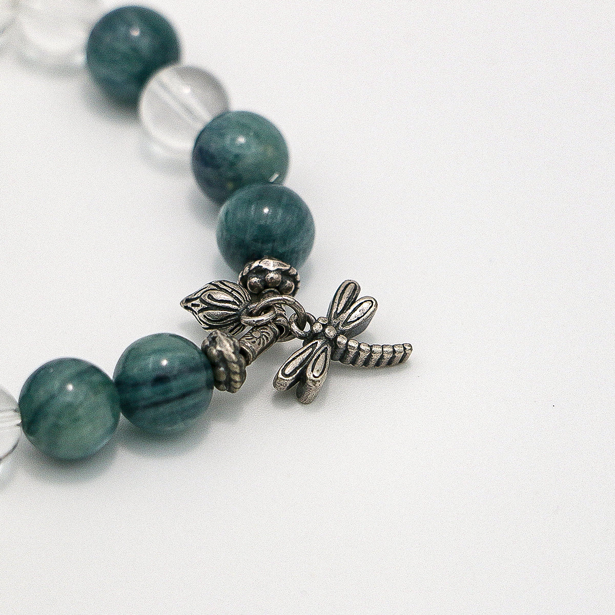 Handmade Amazonite and Clear Crystal Bracelet - Thai Silver Accents-st-0034