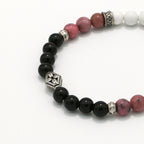 Handmade Obsidian, Rhodochrosite and Howlite Bracelet with Silver Accents-st-0002