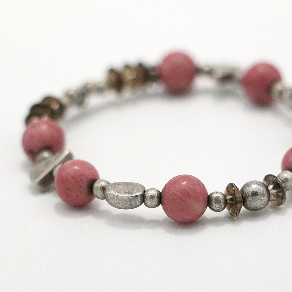 Handmade Rhodochrosite and Smoky Quartz Bracelet with Antique Silver-st-0004