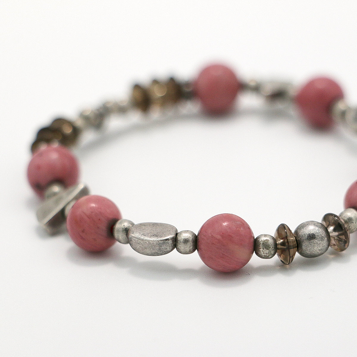Handmade Rhodochrosite and Smoky Quartz Bracelet with Antique Silver-st-0004
