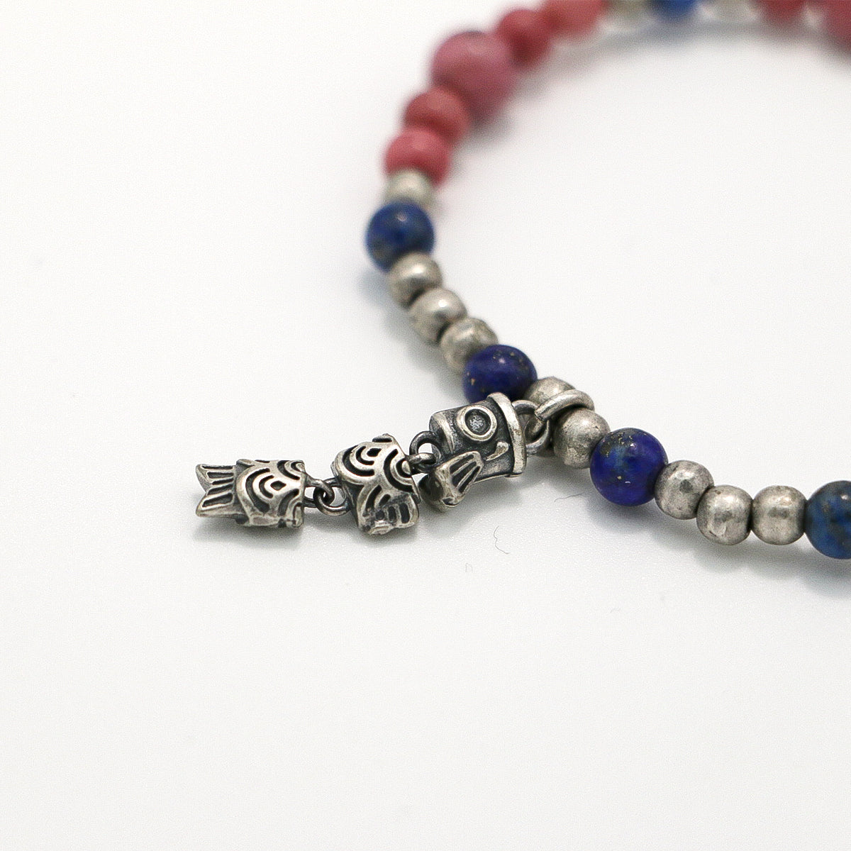 Handmade Lapis Lazuli and Rhodochrosite Bracelet with Antique Silver-st-0005