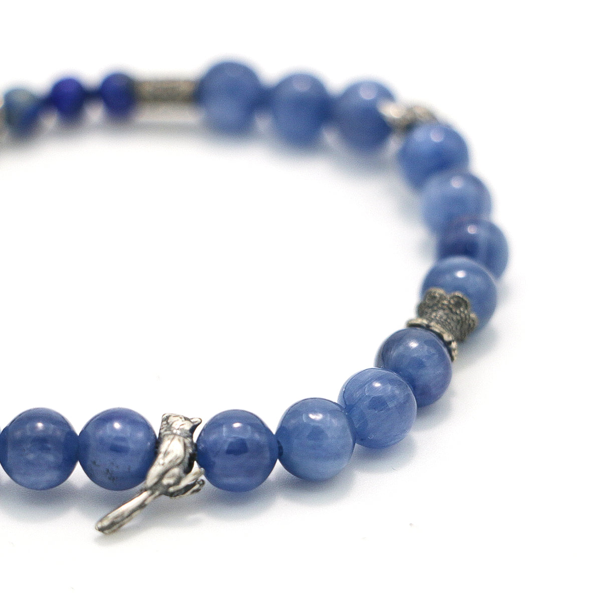 Handmade Kyanite and Lapis Lazuli Bracelet with Silver Accents-st-0008