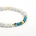 Handmade Howlite and Turquoise Bracelet with Gold Tone Accent - Bohemian Beaded Jewelry-st-0009