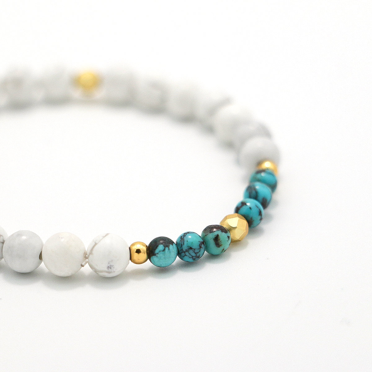 Handmade Howlite and Turquoise Bracelet with Gold Tone Accent - Bohemian Beaded Jewelry-st-0009