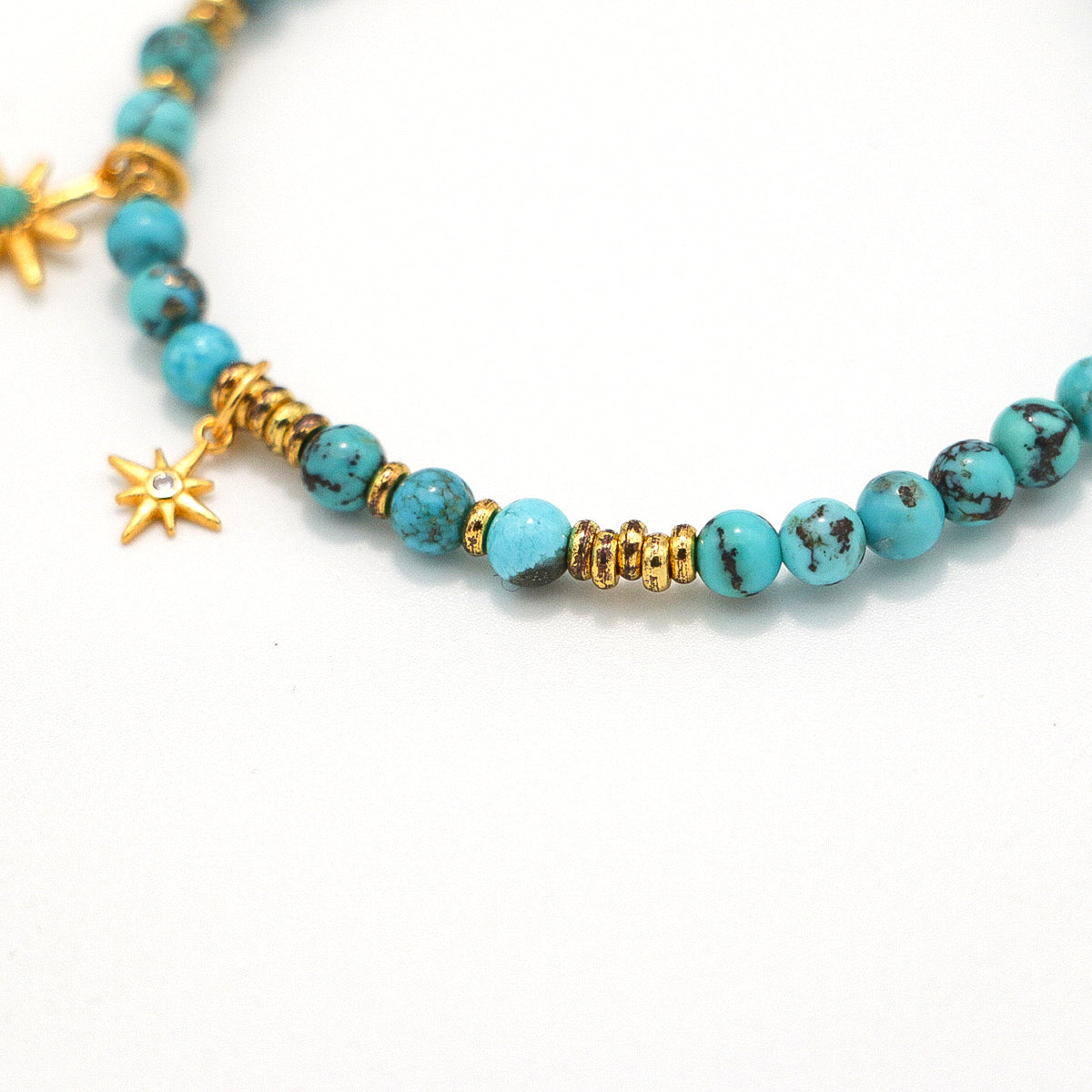 Handmade Turquoise Bracelet with Gold Plated Star Charm-st-0013