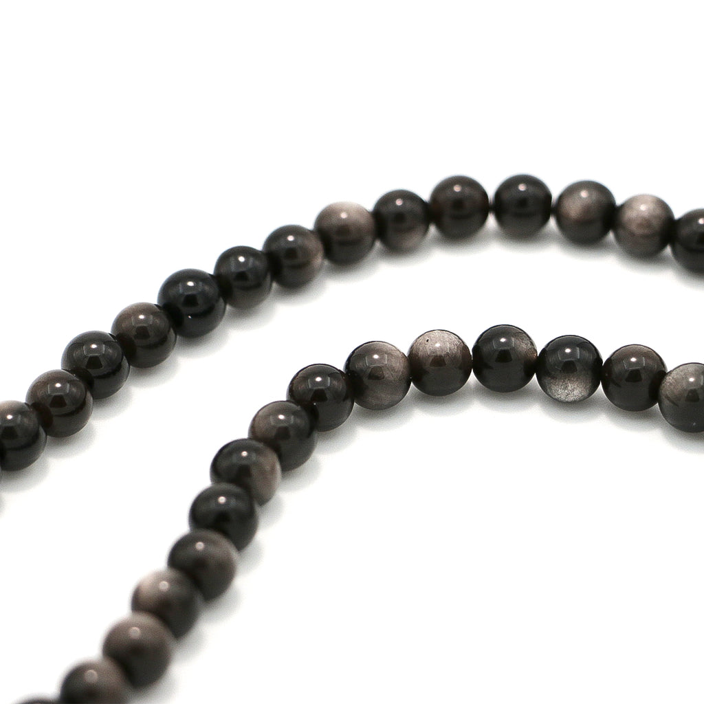 Silver Sheen Obsidian and Smoky Quartz Necklace with Silver Spiral Pendant-st-0020