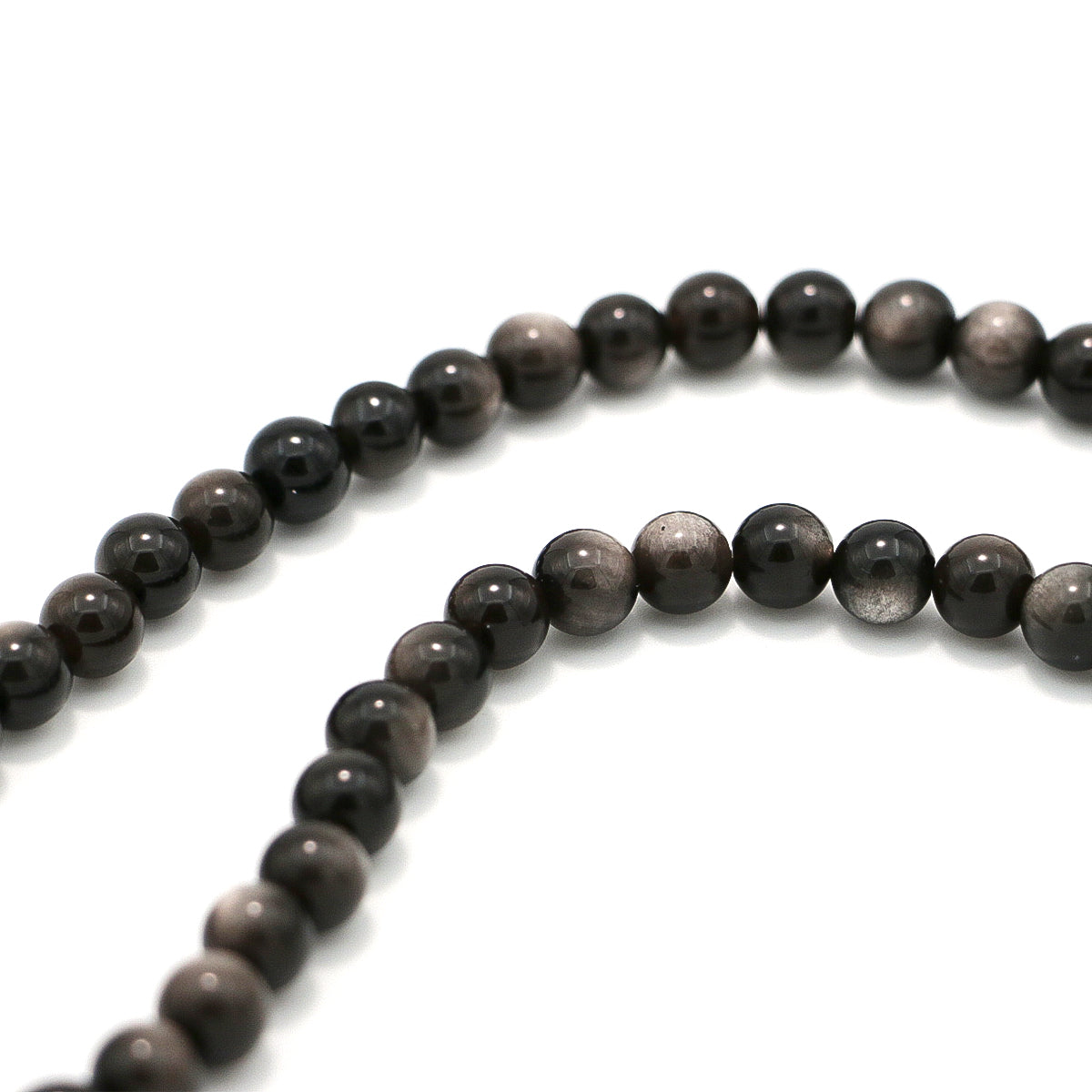 Silver Sheen Obsidian and Smoky Quartz Necklace with Silver Spiral Pendant-st-0020