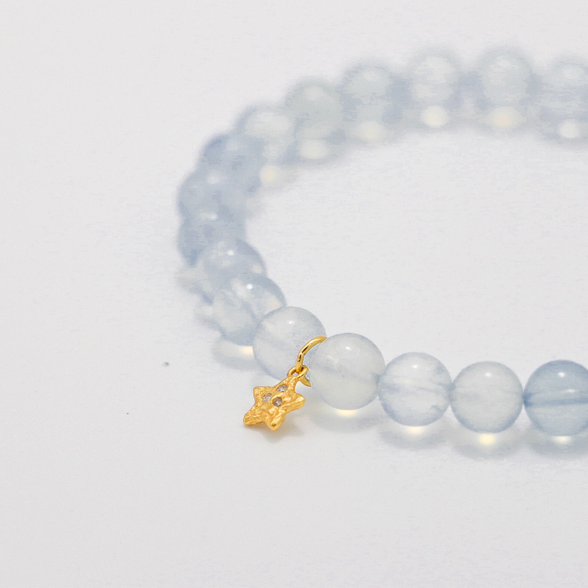 Handmade Aquamarine Crystal Bracelet with Gold Star Charm-st-0021
