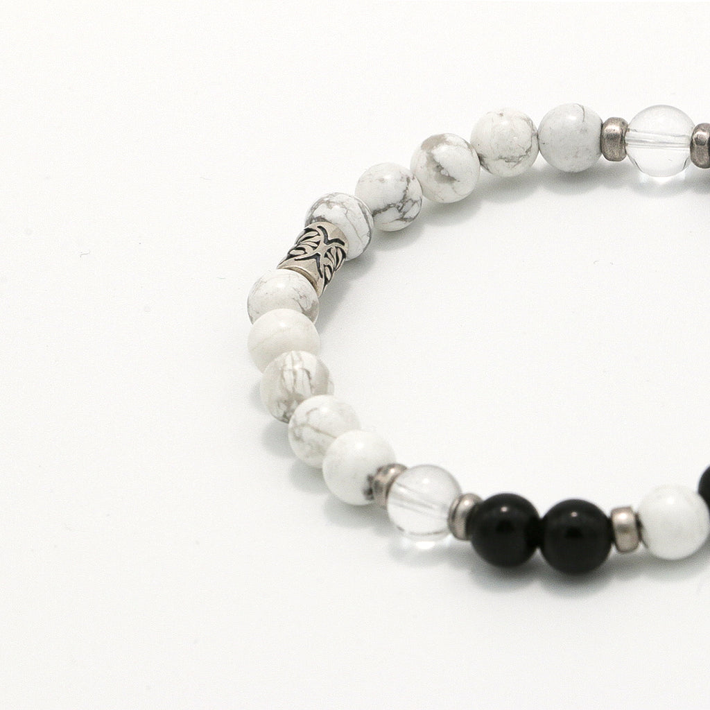 Handmade Obsidian and Howlite Bracelet with Silver Accents-st-0001